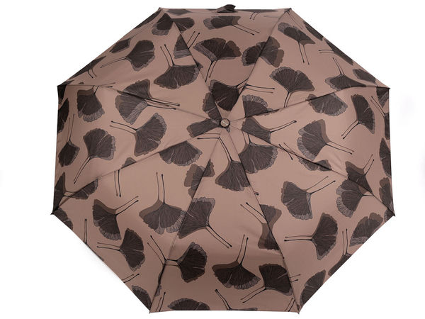 Women's Automatic Folding Umbrella with Ginkgo Leaf Pattern - Windproof, UV Protection Travel Rain & Sun Parasol