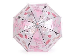 Children's Transparent Auto-Open Umbrella with Cat Print - Light Pink