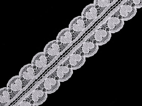 Premium Heart Motif Polyamide Lace Trim (30mm) - Elegant Off-White Insert Ribbon for Bridal, Apparel, and Craft Projects