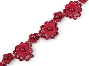 3D Floral Guipure Lace Trim with Riveted Pearl Beads - 30mm Elegant Embroidered Flower Ribbon for Sewing and Embellishment