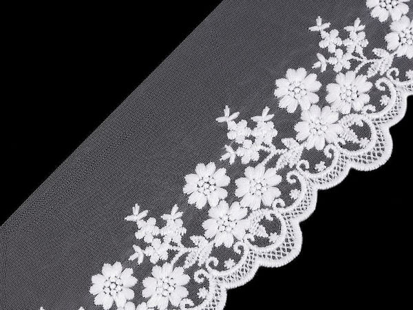 Off White Floral Embroidery Lace on Organza - 90mm Wide Matte Monofilament Lace Trim