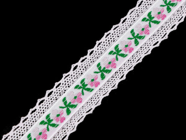Premium Cotton Bobbin Lace Trim with Patterned Center Ribbon - 30mm Decorative Insert Lace for Sewing, Apparel, and Crafts