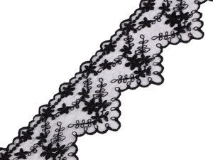 Delicate Embroidered Lace Trim on Monofilament Netting - 65mm Elegant Floral Lace Border for Bridal & Evening Gowns