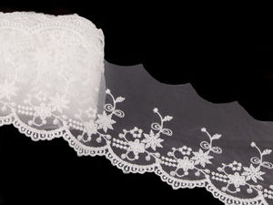 70mm Embroidered Monofilament Lace Trim with Scalloped Arches - Premium Floral Trim for Bridal, Evening Wear, and Festive Crafts