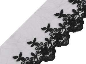 Premium Embroidered Lace Trim on Monofilament Braid, 90mm Elegant Matte Motif Ribbon for Bridal, Evening Wear, and Crafts