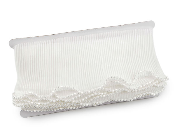 Elegant Beaded Pleated Ruffle Trim - 80mm Premium Haberdashery Ribbon Braid