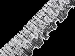 Off White Pleated Double Ruffle Lace Trim (60 mm) - Decorative Ribbon for Sewing, Apparel & Crafts