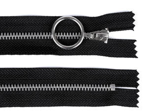 No. 4 Closed-End Metal Zipper, 20 cm with Silver Teeth and O-Ring Pull Slider, Black