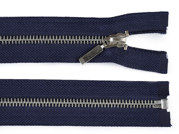 Premium No. 5 Open-End Metal Zipper (80 cm) - Durable Brass with Nickel-Finish Teeth & Slider - Dark Blue