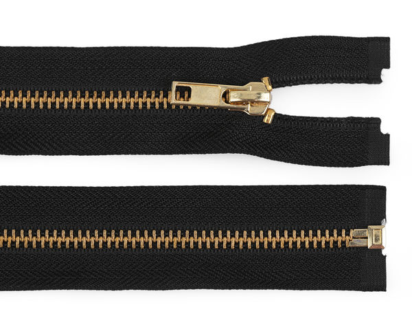 Premium No. 5 Open-End Metal Zipper with Gold Brass Teeth, 60 cm - Black
