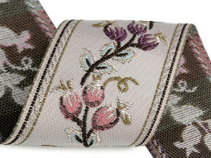 60mm Woven Jacquard Tapestry Ribbon Trim – Ornate Floral Bud Decorative Edging for Sewing & Home Decor