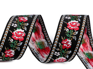 Woven Folk Costume Jacquard Ribbon with Rose Motif, 34mm Wide - Premium Trimming Ribbon for Garment Embellishment & Home Decor