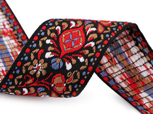 Black Premium Woven Jacquard Folk Ribbon - 48mm Floral Patterned Costume Trim