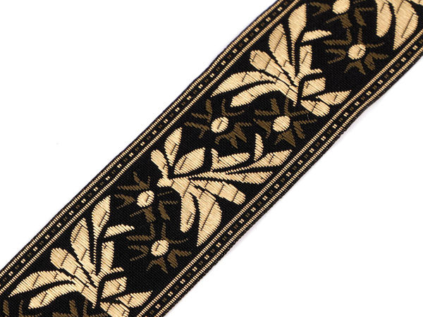 Premium Woven Jacquard Folk Costume Ribbon, Black & Gold (40mm) - Elegant Patterned Trimming for Sewing, Crafts, and Home Decor