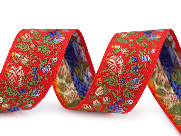Premium 33mm Woven Jacquard Pattern Ribbon - Traditional Folk Motif Decorative Trimming for Apparel and Home Decor