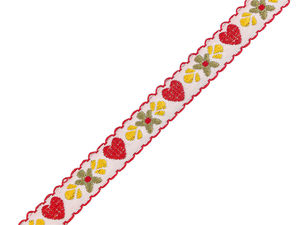 Premium Woven Jacquard Folk Ribbon with Hearts and Flowers Motif (15mm Width)