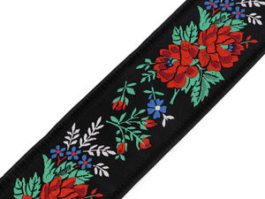 Premium Black Woven Jacquard Folk Costume Ribbon - 55mm Traditional Patterned Trimming