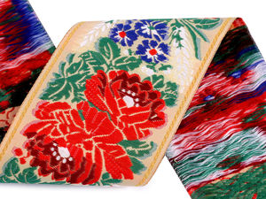 Cream Woven Jacquard Folk Ribbon - Traditional Folk Costume & Embroidery Trim, 70 cm Width