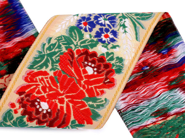 Cream Woven Jacquard Folk Ribbon - Traditional Folk Costume & Embroidery Trim, 70 cm Width