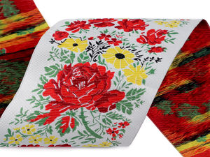 Premium Woven Jacquard Folk Ribbon in Grey-Green, 10 cm Wide - Traditional Costume and Home Decor Patterned Trim