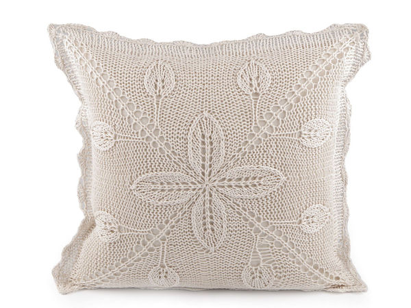 Premium Cotton Knitted Pillowcase with Crocheted Lace Border - 45x45 cm Boho Vintage Decorative Cushion Cover