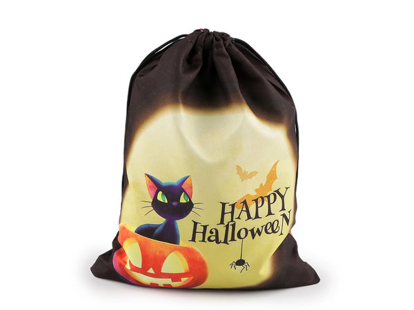 Halloween Drawstring Fabric Gift Bags, 17x23 cm Double-Sided Spooky Treat and Party Favor Bags