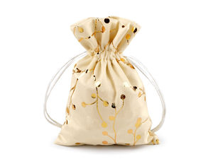 Elegant Velvet Gift Bag with Metallic Twigs Print - Creamy Light Gold, 13x18 cm