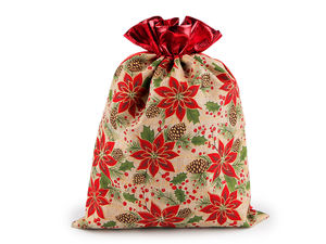 Reusable Christmas Drawstring Gift Bag (30x40 cm) – Premium Imitation Jute Holiday Pouch with Glitter Print