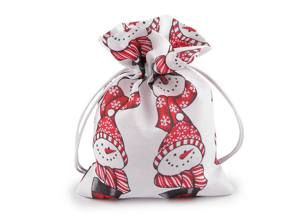 Premium Snowman Christmas Gift Bag - 13x18 cm Faux Jute Drawstring Pouch for Holiday Wrapping, Crafts, and Festive Party Favors