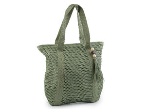Handcrafted Crochet Raffia Tote Bag - Boho Summer Handbag with Tassel & Zipper Closure (42x39 cm)