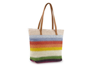Handwoven Raffia Crochet Shoulder Bag - Spacious Summer Beach Tote with Zipper Closure & Inner Pocket (46x37 cm)