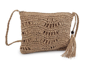 Handcrafted Boho Crocheted Raffia Crossbody Handbag with Zipper
