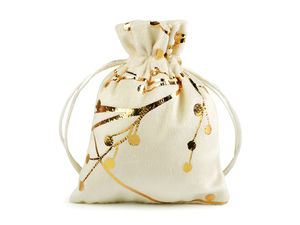 Elegant Velvet Gift Bag with Metallic Twig Pattern (10x13 cm) - Luxurious Drawstring Favor Pouch