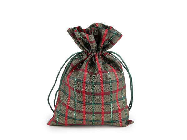 Premium Checkered Lurex Gift Bag with Satin Drawstring Cords (13x18 cm) - Elegant Reusable Holiday Packaging
