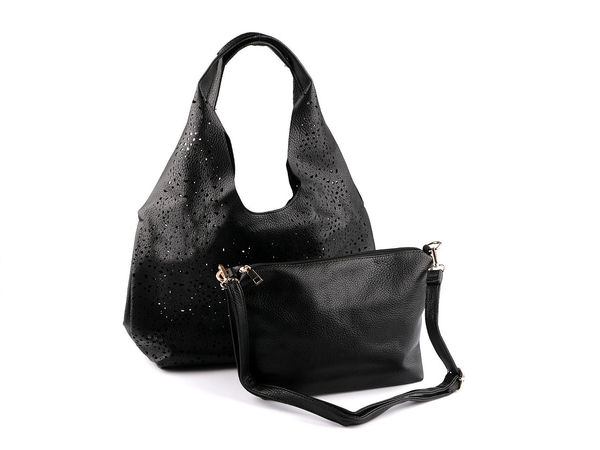 Reversible 2-in-1 Perforated Eco-Leather Handbag Set - Large Tote and Crossbody Purse