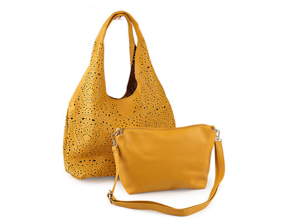 Reversible 2-in-1 Perforated Eco-Leather Handbag Set - Large Tote and Crossbody Purse