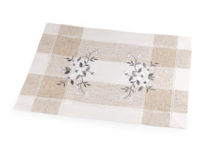 Elegant Embroidered Floral Burlap Placemat - 32x47 cm