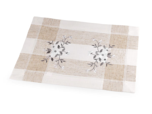 Elegant Embroidered Floral Burlap Placemat - 32x47 cm