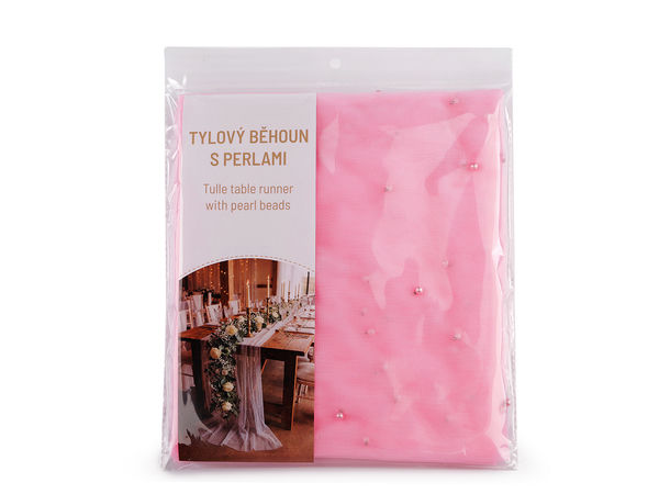 Premium Tulle Table Runner with Riveted Pearls for Weddings & Celebrations - 0.8 x 3 m