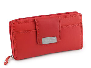Elegant Genuine Leather Wallet for Women - Slim Zip-Around Organizer Clutch with Decorative Clasp, 10x18 cm