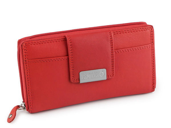 Elegant Genuine Leather Wallet for Women - Slim Zip-Around Organizer Clutch with Decorative Clasp, 10x18 cm