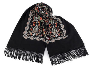 Luxury Embroidered Cashmere-Style Shawl Scarf with Fringe - Large Warm Winter Wrap, 70x180 cm