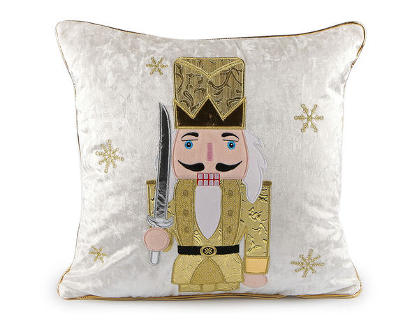 Elegant Christmas Velvet Nutcracker Pillowcase with Gold Piping - 43x43 cm Decorative Cushion Cover