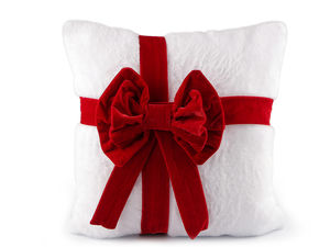 Luxury Christmas Plush Cushion Cover with Velvet Bow - Decorative Holiday Pillowcase, 40x40 cm