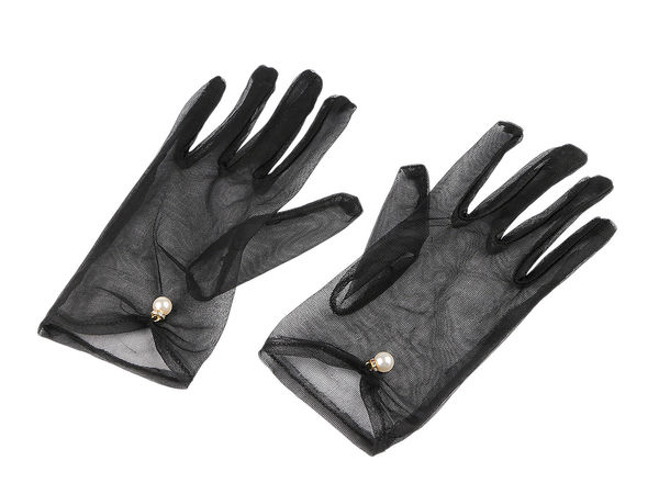 Elegant Short Tulle Evening Gloves with Pearl and Rhinestone Charm - Vintage Wrist-Length Dress Gloves for Tea Parties, Galas, and Formal Events