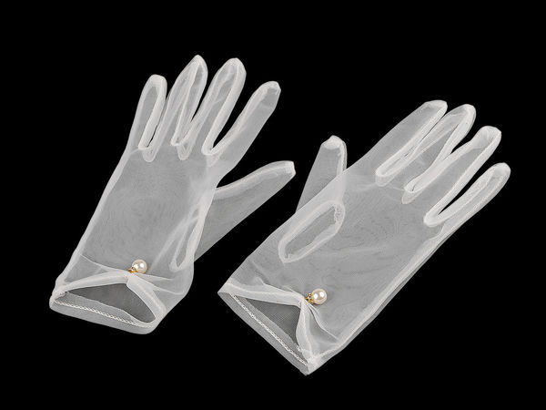 Elegant Short Tulle Evening Gloves with Pearl and Rhinestone Charm - Vintage Wrist-Length Dress Gloves for Tea Parties, Galas, and Formal Events
