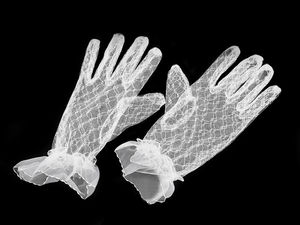 Elegant Ruffled Lace Short Evening Gloves - Premium Elastic Wrist Floral Handwear for Prom, Weddings, and Cocktail Parties