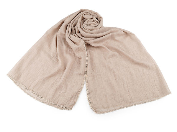 Lightweight Cotton Summer Scarf & Shawl with Elegant Lace Trim, 70x160 cm