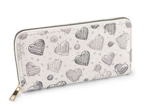 Elegant Heart Print Glitter Clutch Wallet for Women - Premium Zip-Around Organizer Purse with Multi-Card Slots and Coin Pocket (10x19 cm)