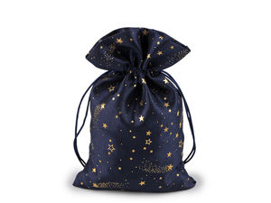 Elegant Christmas Gift Bag with Metallic Star Print - Drawstring Holiday Favor Pouches (15x24 cm)